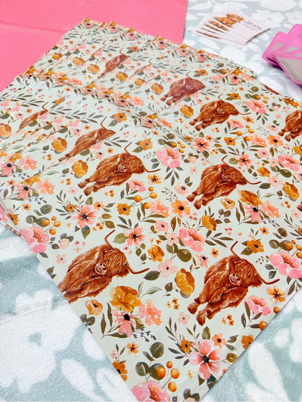 75 Piece Floral Highland Cow Shipping Supply Bundle 🐮🌸